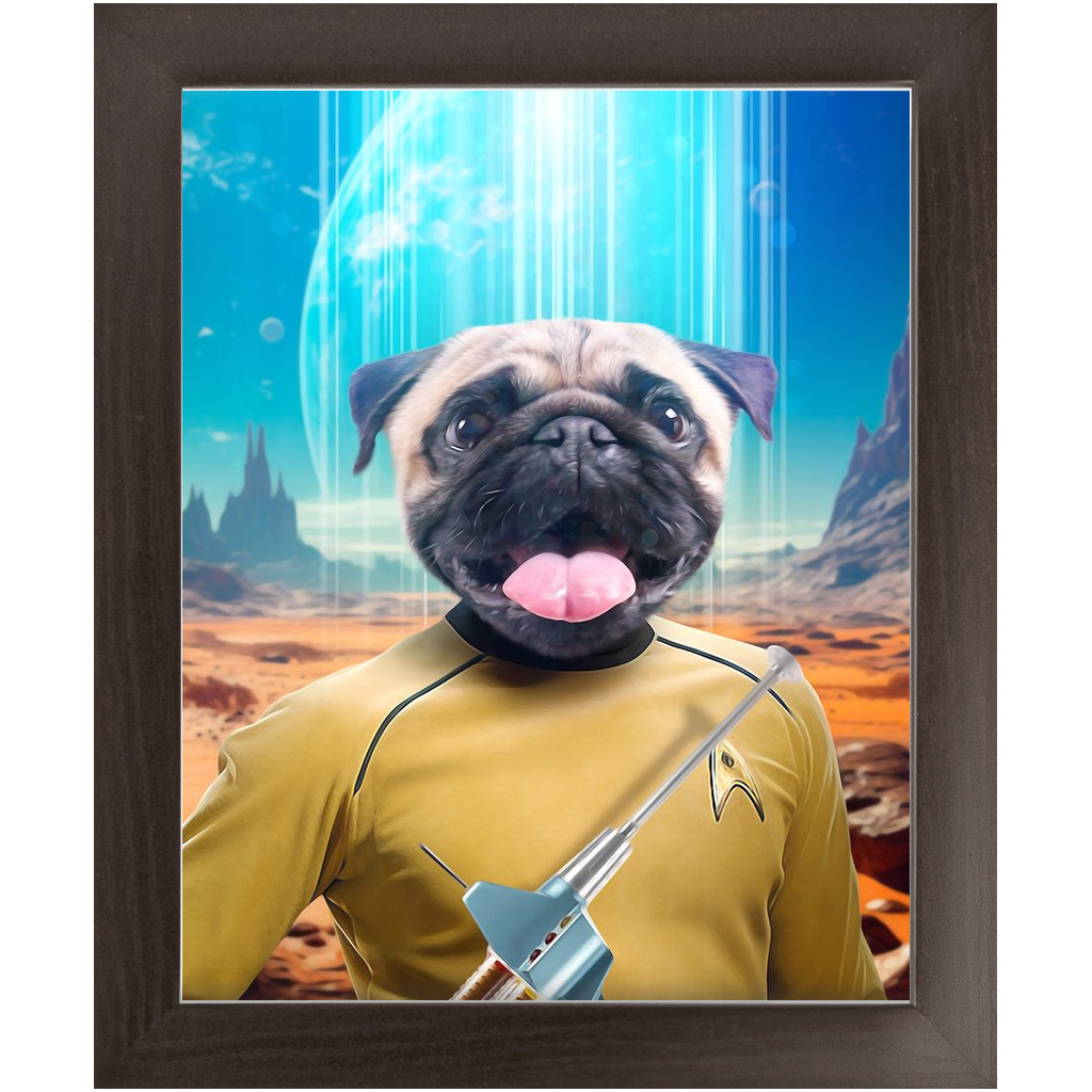 CAPTAIN QUIRK - BEAMING DOWN - Star Trek Inspired Custom Pet Portrait Framed Satin Paper Print