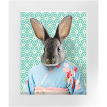 Load image into Gallery viewer, Aozora - Japanese Geisha &amp; Kimono Inspired Custom Pet Portrait Framed Satin Paper Print