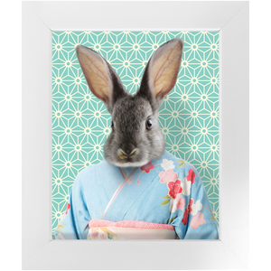 Aozora - Japanese Geisha & Kimono Inspired Custom Pet Portrait Framed Satin Paper Print