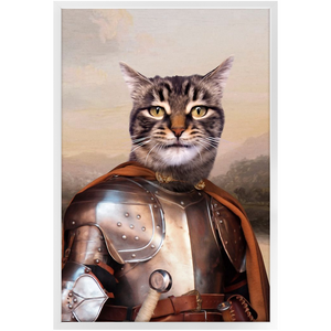 Knight In Brown Satin - Renaissance Inspired Custom Pet Portrait Framed Satin Paper Print