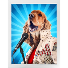Load image into Gallery viewer, Blue Suede Chew Toy - Elvis Presley, Rock &amp; Roll Inspired Custom Pet Portrait Framed Satin Paper Print