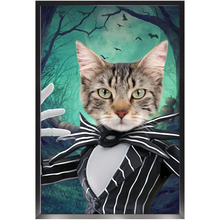 Load image into Gallery viewer, Jack O&#39;Lantin - Christmas &amp; Halloween Inspired Custom Pet Portrait Framed Satin Paper Print