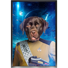 Load image into Gallery viewer, LIEUTENANT WOOF IN SPACE - Star Trek Inspired Custom Pet Portrait Framed Satin Paper Print