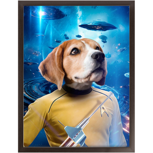 CAPTAIN QUIRK IN SPACE - Star Trek Inspired Custom Pet Portrait Framed Satin Paper Print
