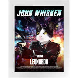JOHN WHISKER Movie Poster - John Wick Inspired Custom Pet Portrait Framed Satin Paper Print