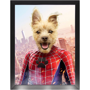 Spider Mutt - Spiderman Superhero Inspired Custom Pet Portrait Framed Satin Paper Print
