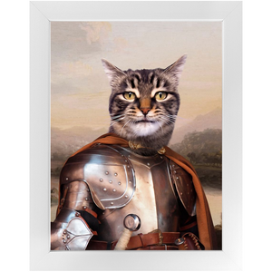 Knight In Brown Satin - Renaissance Inspired Custom Pet Portrait Framed Satin Paper Print
