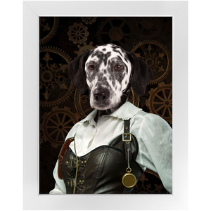 The Timekeeper - Steampunk, Victorian Era Inspired Custom Pet Portrait Framed Satin Paper Print