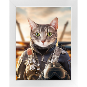 TOP FUN - Air Force Fighter Pilot Inspired Custom Pet Portrait Framed Satin Paper Print