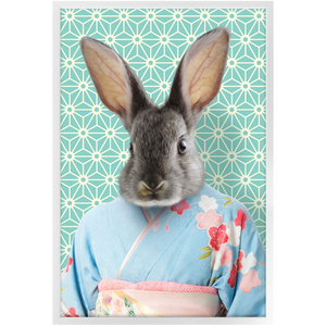 Aozora - Japanese Geisha & Kimono Inspired Custom Pet Portrait Framed Satin Paper Print