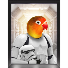 Load image into Gallery viewer, Storm Blooper - Storm Trooper &amp; Star Wars Inspired Custom Pet Portrait Framed Satin Paper Print