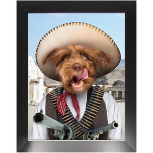 A Pawfull Of Pesos - Mexican Bandit Inspired Custom Pet Portrait Framed Satin Paper Print
