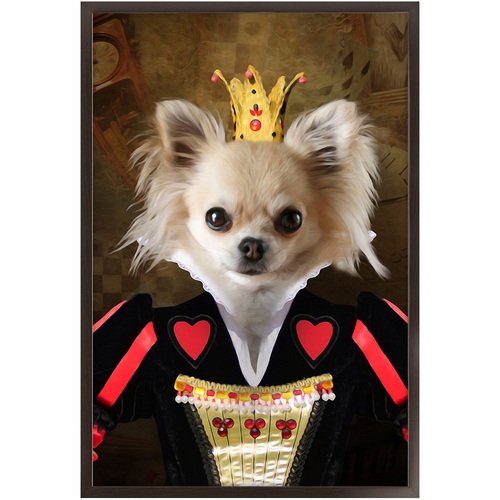 Teeny Queenie - The Queen of Hearts & Alice in Wonderland Inspired Custom Pet Portrait Framed Satin Paper Print