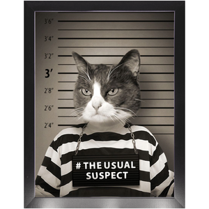 The Usual Suspect - Gangster Mugshot Inspired Custom Pet Portrait Framed Satin Paper Print