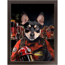 Load image into Gallery viewer, ON FIRE - Firefighter Inspired Custom Pet Portrait Framed Satin Paper Print