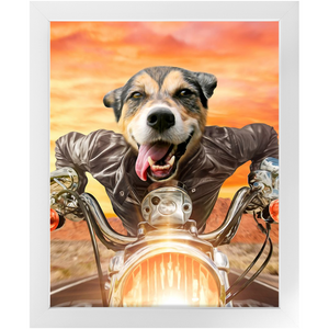 Squeezy Rider - Easy Rider & Motorcycle Inspired Custom Pet Portrait Framed Satin Paper Print