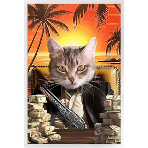 SAY HELLO TO MY LITTLE FRIEND - Scarface Inspired Custom Pet Portrait Framed Satin Paper Print