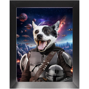 WANDERLORIAN IN SPACE - Mandalorian & Star Wars Inspired Custom Pet Portrait Framed Satin Paper Print