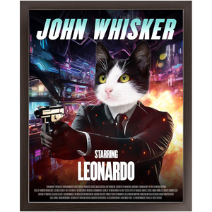 JOHN WHISKER Movie Poster - John Wick Inspired Custom Pet Portrait Framed Satin Paper Print