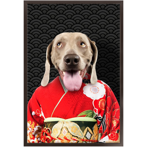 Aka Bara - Japanese Geisha & Kimono Inspired Custom Pet Portrait Framed Satin Paper Print