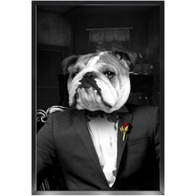 Load image into Gallery viewer, The Dogfather - Godfather, Gangster &amp; Mafia Inspired Custom Pet Portrait Framed Satin Paper Print