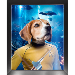 CAPTAIN QUIRK IN SPACE - Star Trek Inspired Custom Pet Portrait Framed Satin Paper Print