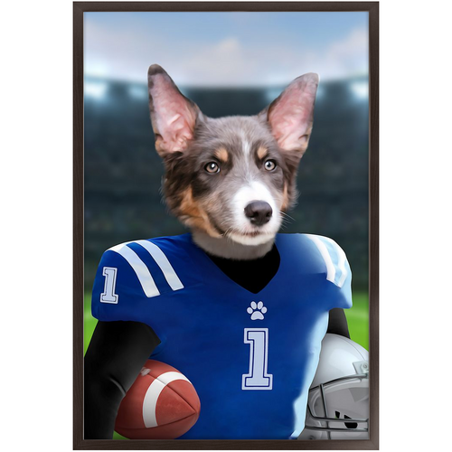 Putting On The Blitz - American Football & Gridiron Inspired Custom Pet Portrait Framed Satin Paper Print