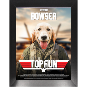 TOP FUN Movie Poster - Top Gun Inspired Custom Pet Portrait Framed Satin Paper Print