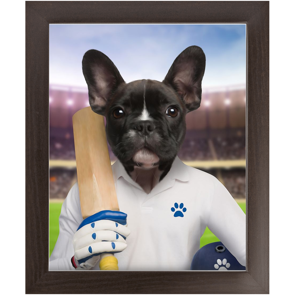 Howzat- Cricket Player & Sports Inspired Custom Pet Portrait Framed Satin Paper Print