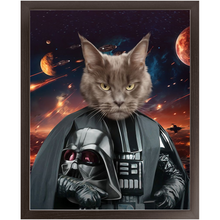 Load image into Gallery viewer, BATH EVADER IN SPACE - Darth Vader &amp; Star Wars Inspired Custom Pet Portrait Framed Satin Paper Print