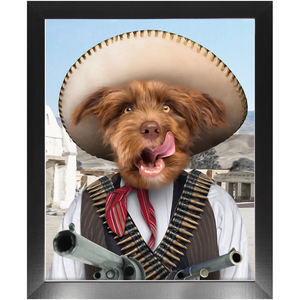 A Pawfull Of Pesos - Mexican Bandit Inspired Custom Pet Portrait Framed Satin Paper Print