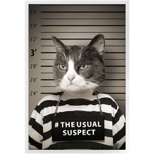 The Usual Suspect - Gangster Mugshot Inspired Custom Pet Portrait Framed Satin Paper Print
