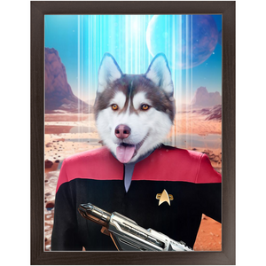 CAPTAIN RUNAWAY - BEAMING DOWN - Star Trek Inspired Custom Pet Portrait Framed Satin Paper Print