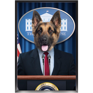Pawsential - Dog As President Custom Pet Portrait Framed Satin Paper Print