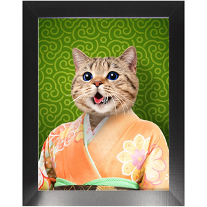 Orenjisan - Japanese Geisha & Kimono Inspired Custom Pet Portrait Framed Satin Paper Print