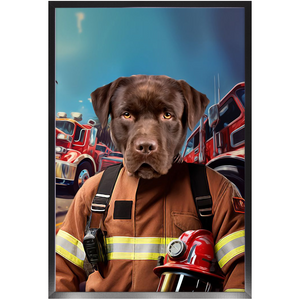 HOT STUFF - Fireman Inspired Custom Pet Portrait Framed Satin Paper Print