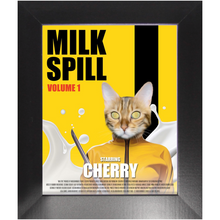 Load image into Gallery viewer, MILK SPILL Movie Poster - Kill Bill Inspired Custom Pet Portrait Framed Satin Paper Print