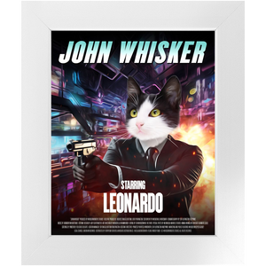 JOHN WHISKER Movie Poster - John Wick Inspired Custom Pet Portrait Framed Satin Paper Print