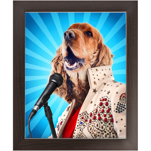 Blue Suede Chew Toy - Elvis Presley, Rock & Roll Inspired Custom Pet Portrait Framed Satin Paper Print