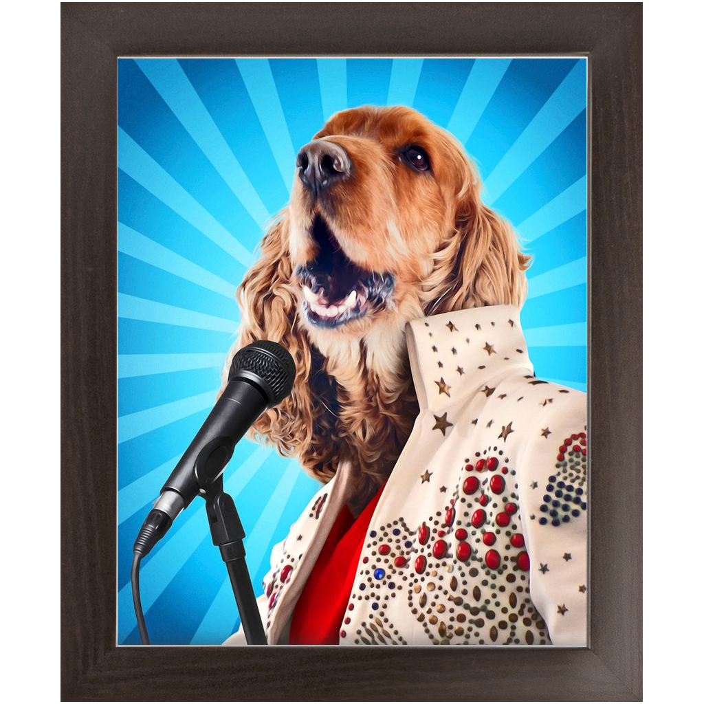 Blue Suede Chew Toy - Elvis Presley, Rock & Roll Inspired Custom Pet Portrait Framed Satin Paper Print