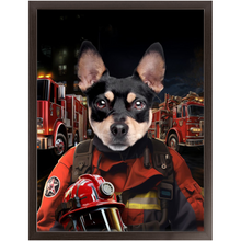 Load image into Gallery viewer, ON FIRE - Firefighter Inspired Custom Pet Portrait Framed Satin Paper Print