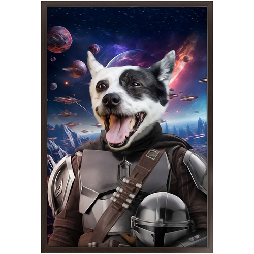 WANDERLORIAN IN SPACE - Mandalorian & Star Wars Inspired Custom Pet Portrait Framed Satin Paper Print