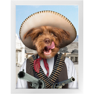 A Pawfull Of Pesos - Mexican Bandit Inspired Custom Pet Portrait Framed Satin Paper Print