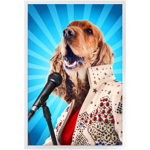 Blue Suede Chew Toy - Elvis Presley, Rock & Roll Inspired Custom Pet Portrait Framed Satin Paper Print