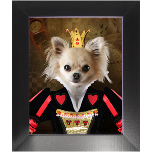 Teeny Queenie - The Queen of Hearts & Alice in Wonderland Inspired Custom Pet Portrait Framed Satin Paper Print