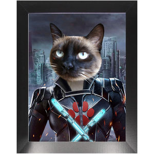 Black Aznite - Black Widow Superhero Inspired Custom Pet Portrait Framed Satin Paper Print