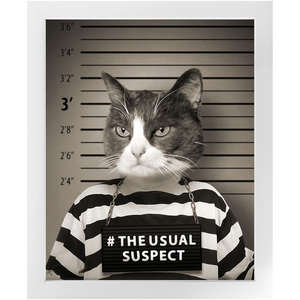 The Usual Suspect - Gangster Mugshot Inspired Custom Pet Portrait Framed Satin Paper Print