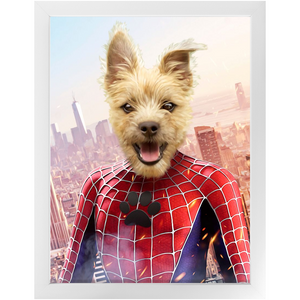 Spider Mutt - Spiderman Superhero Inspired Custom Pet Portrait Framed Satin Paper Print