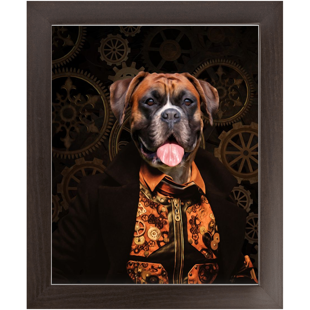 Like Clockwork - Steampunk, Victorian Era Inspired Custom Pet Portrait Framed Satin Paper Print