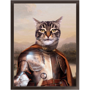 Knight In Brown Satin - Renaissance Inspired Custom Pet Portrait Framed Satin Paper Print